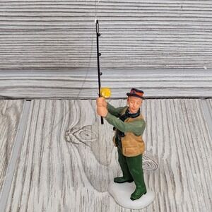 Lemax Fisherman Village Figurine Green Tan Fly Fishing Rod Accessory